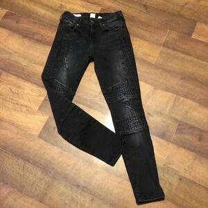 True Religion Womens Size 25 Black Mid Rise Halle Super Skinny Jeans Distressed